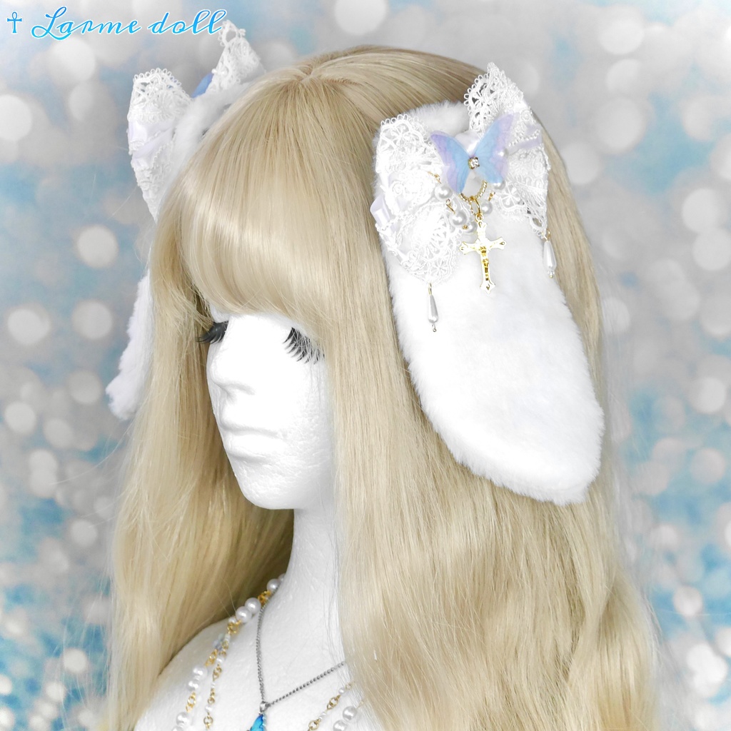 【受注生産】《☥》たれうさ耳ロリィタリボンヘアクリップ(白)
