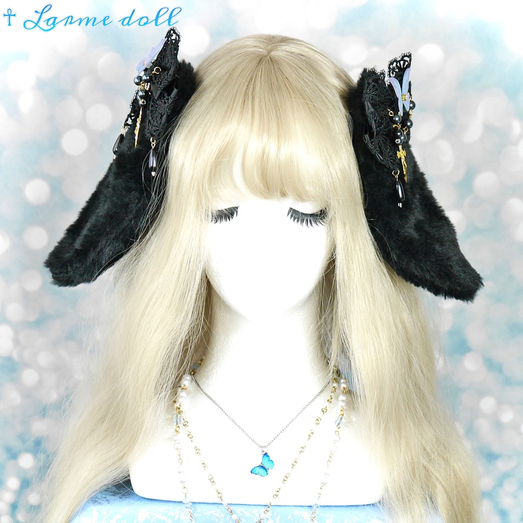 【受注生産】《☥》たれうさ耳ロリィタリボンヘアクリップ(黒)