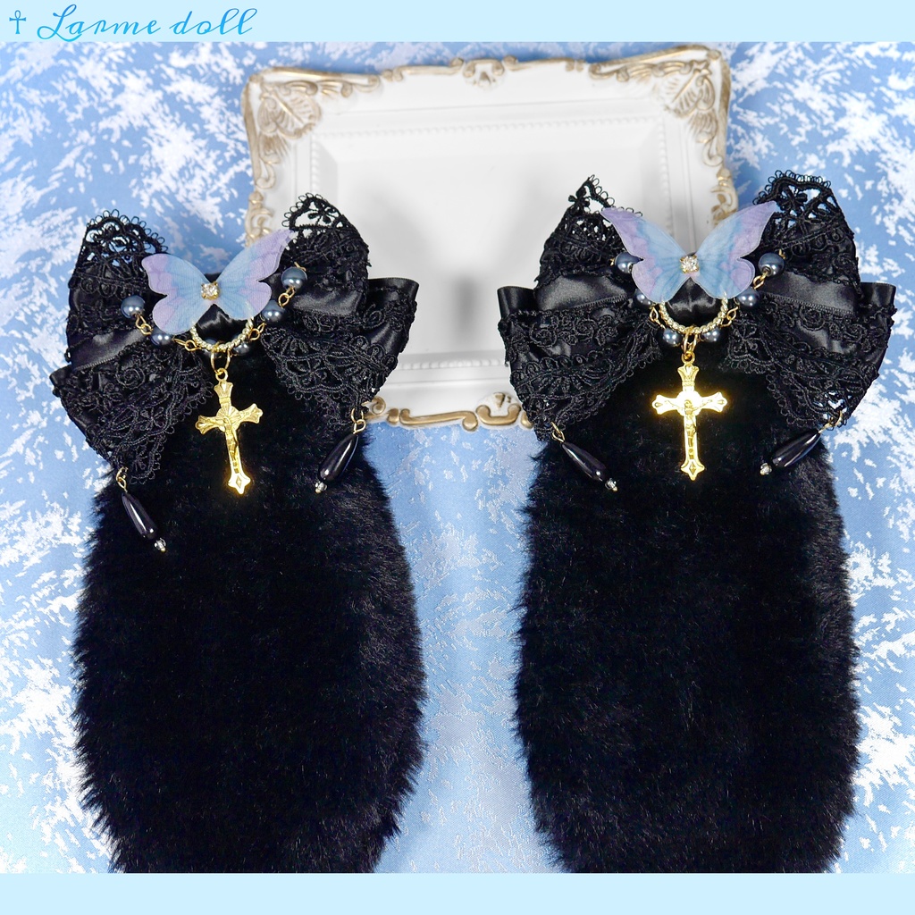 【受注生産】《☥》たれうさ耳ロリィタリボンヘアクリップ(黒)