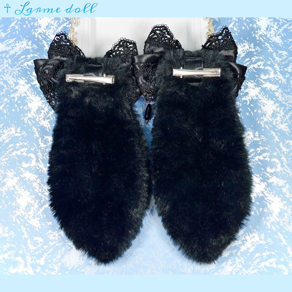 【受注生産】《☥》たれうさ耳ロリィタリボンヘアクリップ(黒)