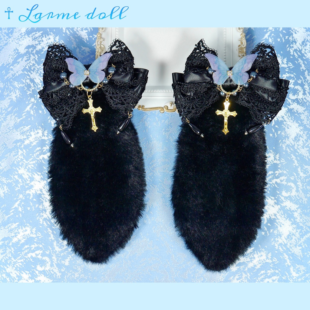 【受注生産】《☥》たれうさ耳ロリィタリボンヘアクリップ(黒)