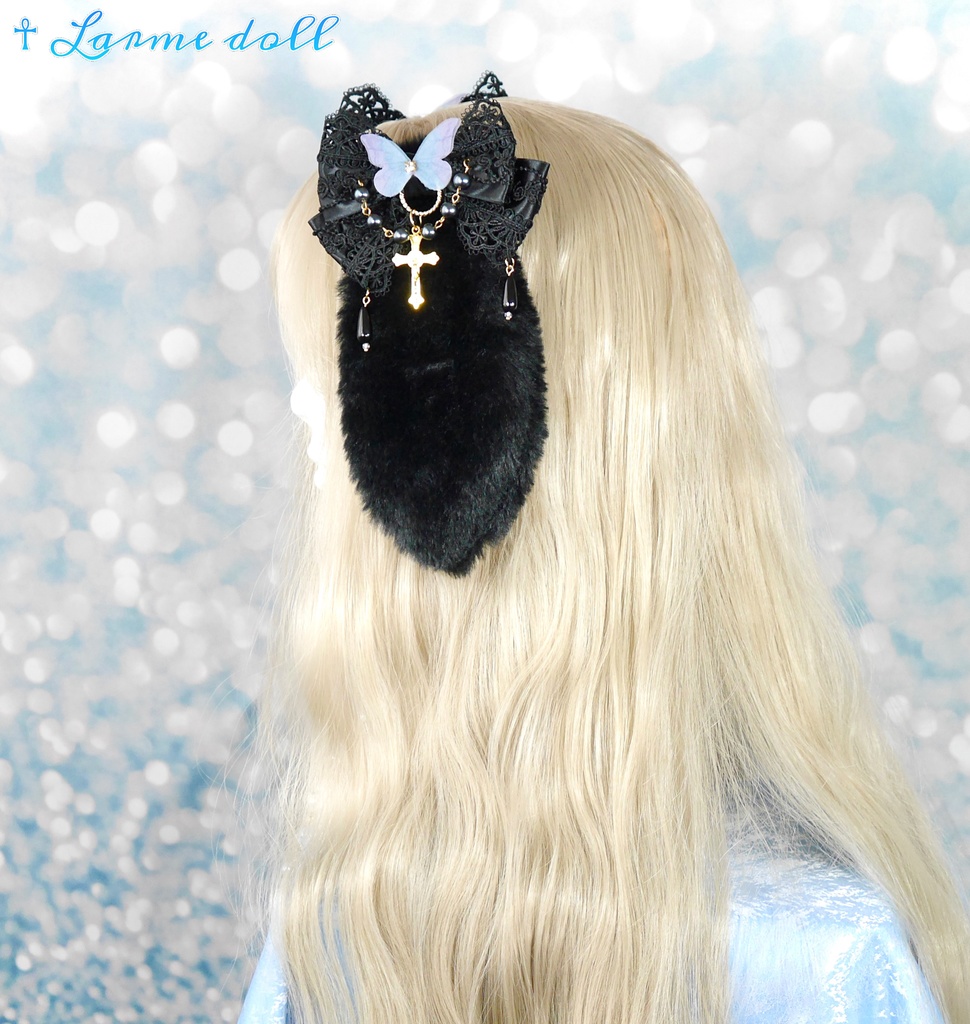 【受注生産】《☥》たれうさ耳ロリィタリボンヘアクリップ(黒)