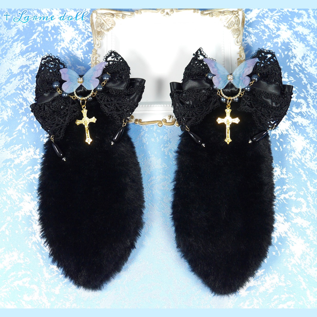 【受注生産】《☥》たれうさ耳ロリィタリボンヘアクリップ(黒)