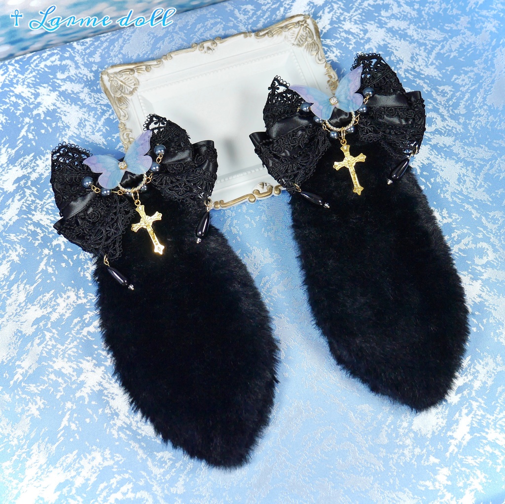 【受注生産】《☥》たれうさ耳ロリィタリボンヘアクリップ(黒)