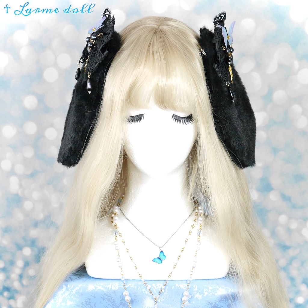 【受注生産】《☥》たれうさ耳ロリィタリボンヘアクリップ(黒)