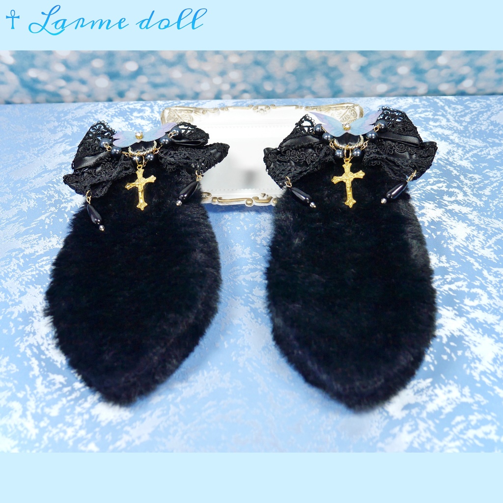 【受注生産】《☥》たれうさ耳ロリィタリボンヘアクリップ(黒)