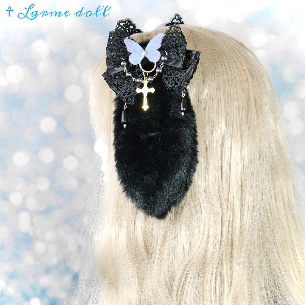 【受注生産】《☥》たれうさ耳ロリィタリボンヘアクリップ(黒)