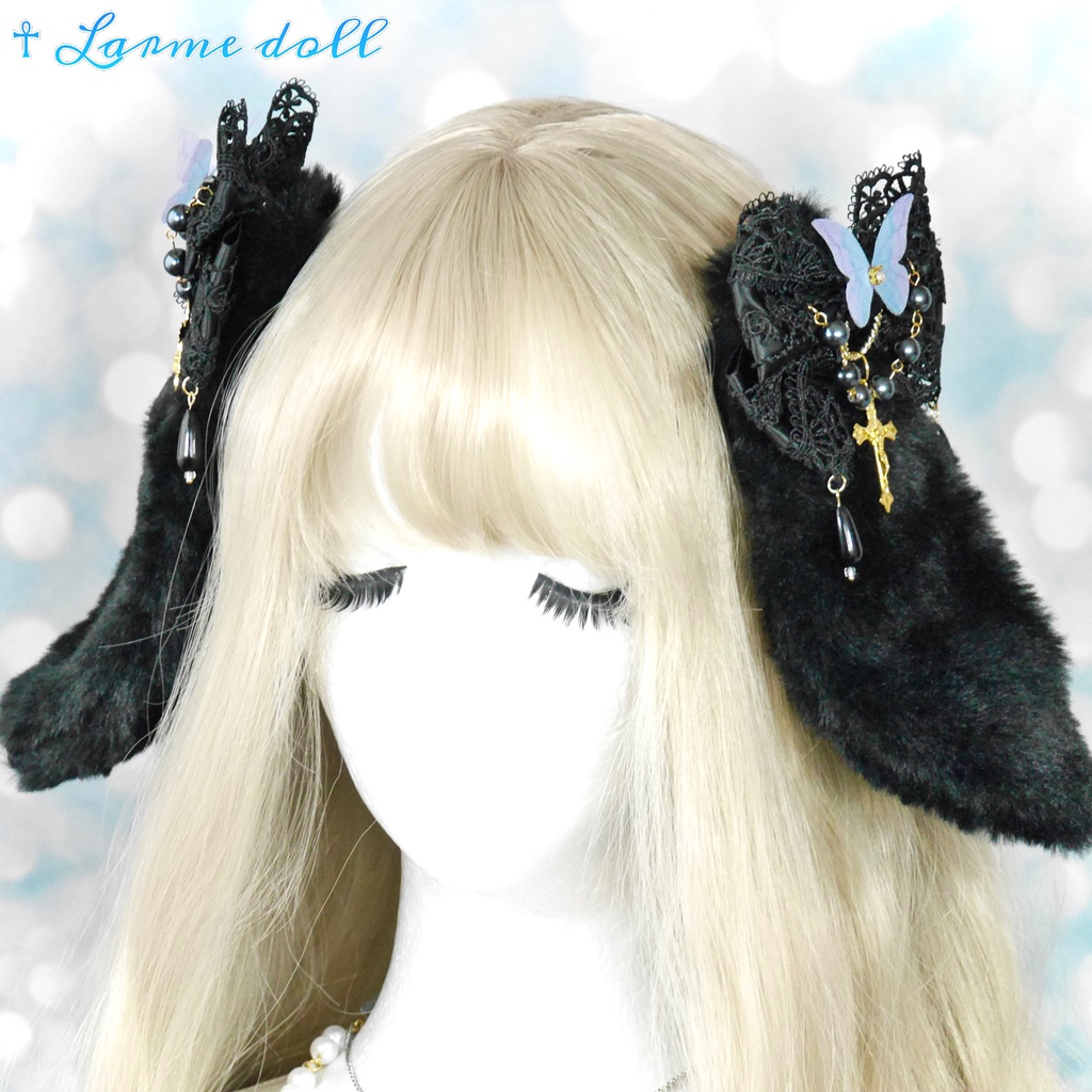 【受注生産】《☥》たれうさ耳ロリィタリボンヘアクリップ(黒)