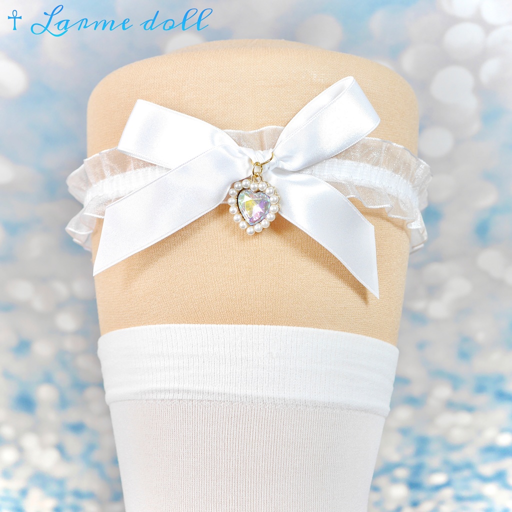 【受注生産】《☥》オーガンジーレースガーターリング(レース白)(リボンノーマルVer.)(クリップ無し)(タイプD)