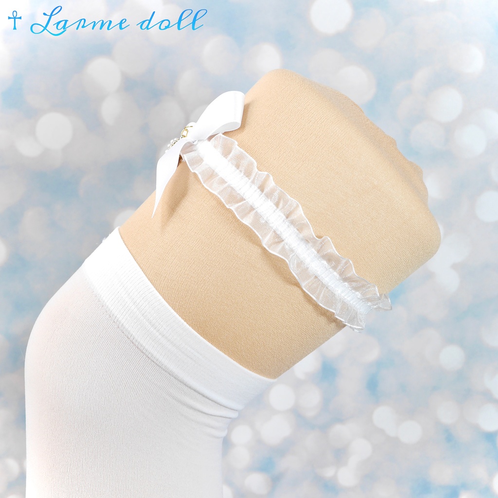 【受注生産】《☥》オーガンジーレースガーターリング(レース白)(リボンノーマルVer.)(クリップ無し)(タイプD)