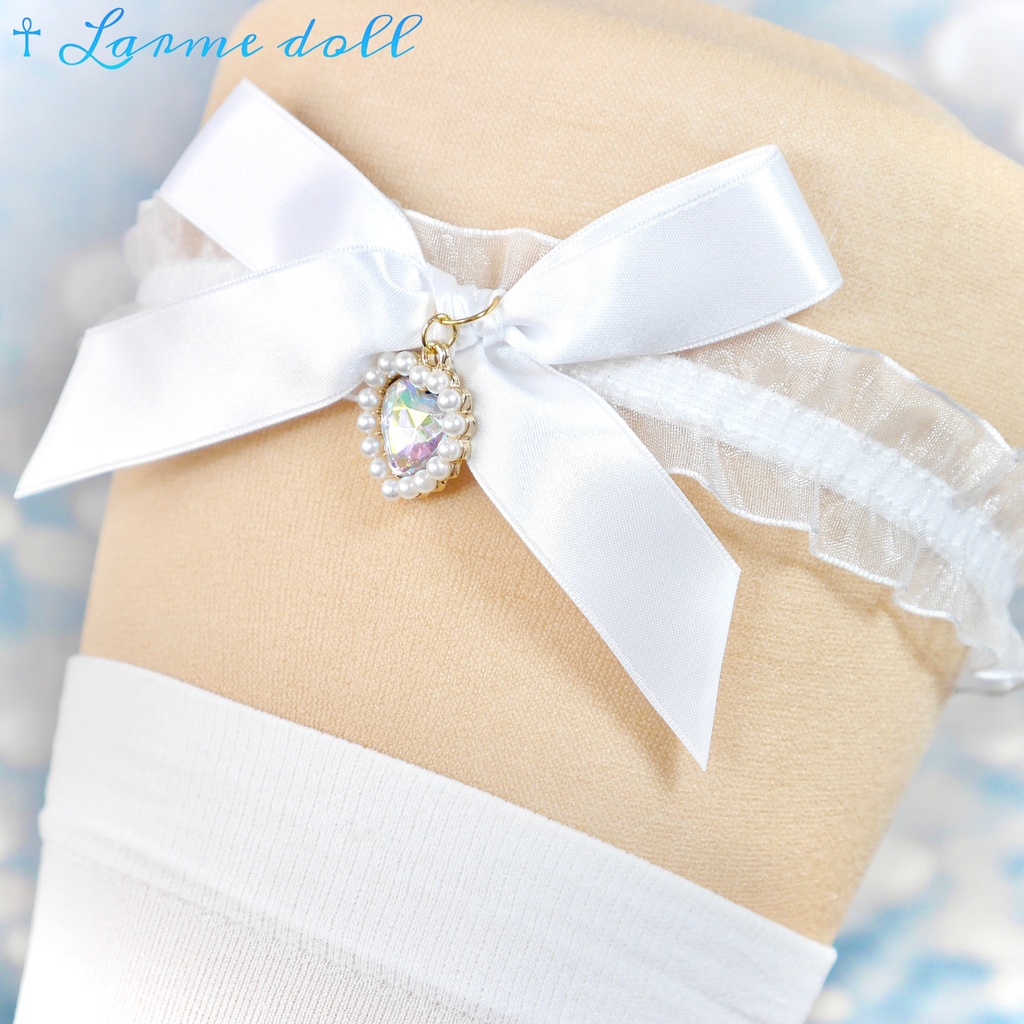 【受注生産】《☥》オーガンジーレースガーターリング(レース白)(リボンノーマルVer.)(クリップ無し)(タイプD)