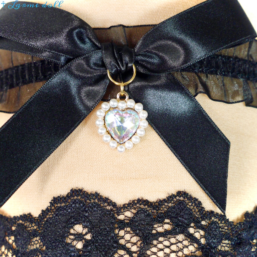 【受注生産】《☥》オーガンジーレースガーターリング(レース黒)(リボンノーマルVer.)(クリップ無し)(タイプD)