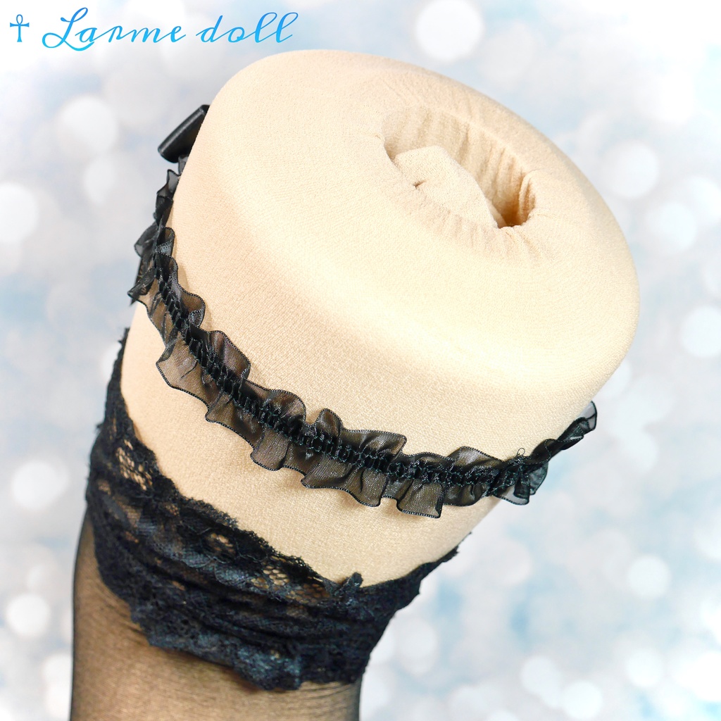 【受注生産】《☥》オーガンジーレースガーターリング(レース黒)(リボンノーマルVer.)(クリップ無し)(タイプD)