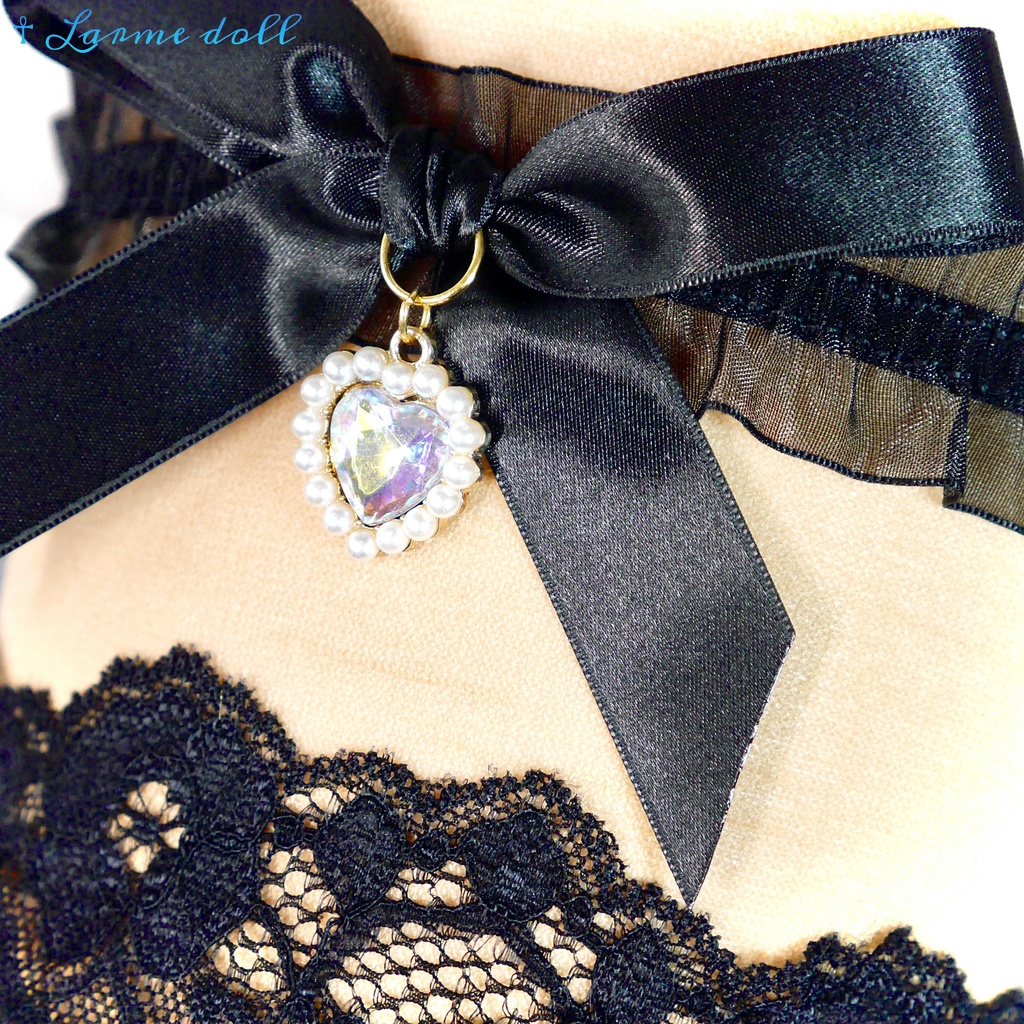 【受注生産】《☥》オーガンジーレースガーターリング(レース黒)(リボンノーマルVer.)(クリップ無し)(タイプD)