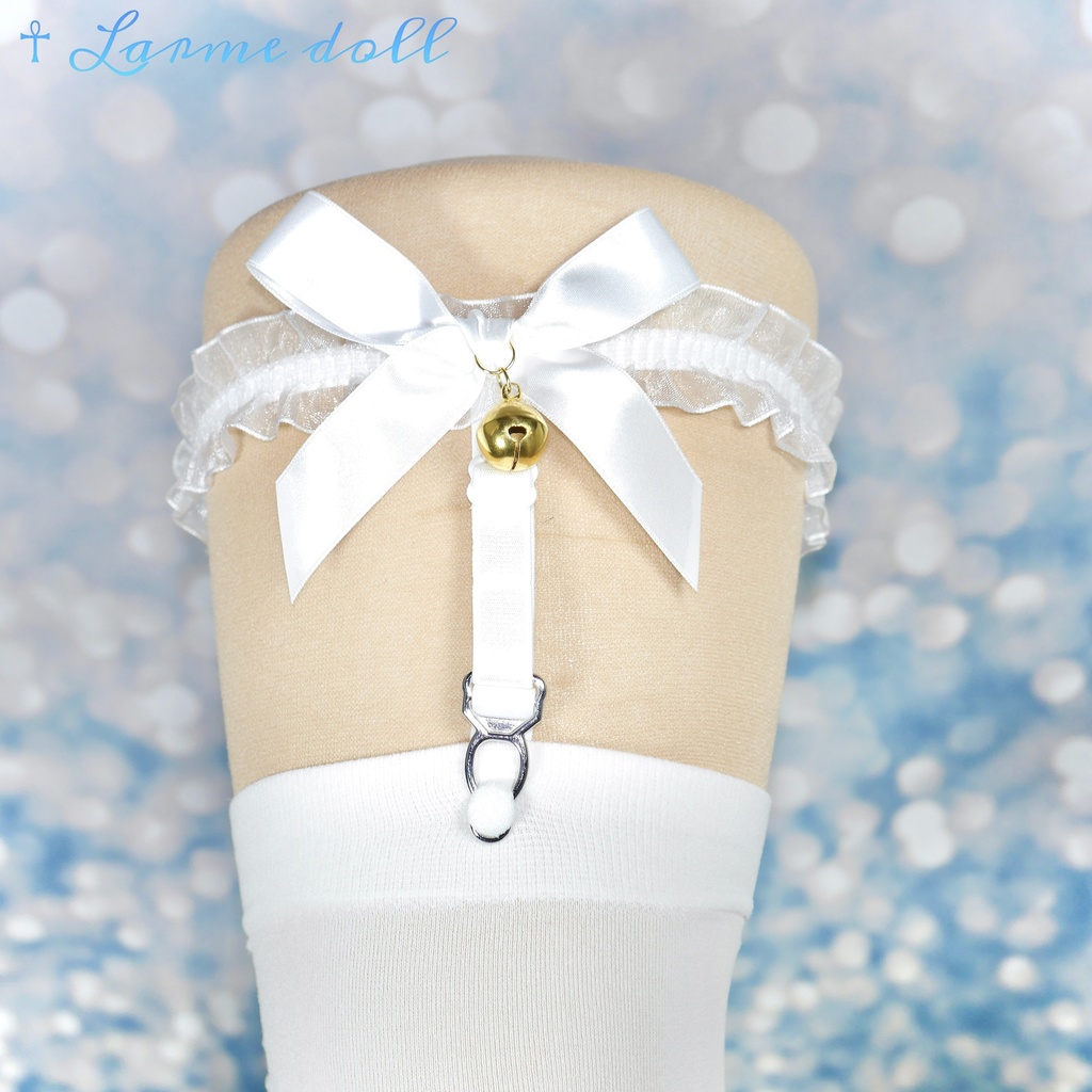 【受注生産】《☥》オーガンジーレースガーターリング(レース白)(リボンノーマルver.)(クリップ有り)(タイプA)