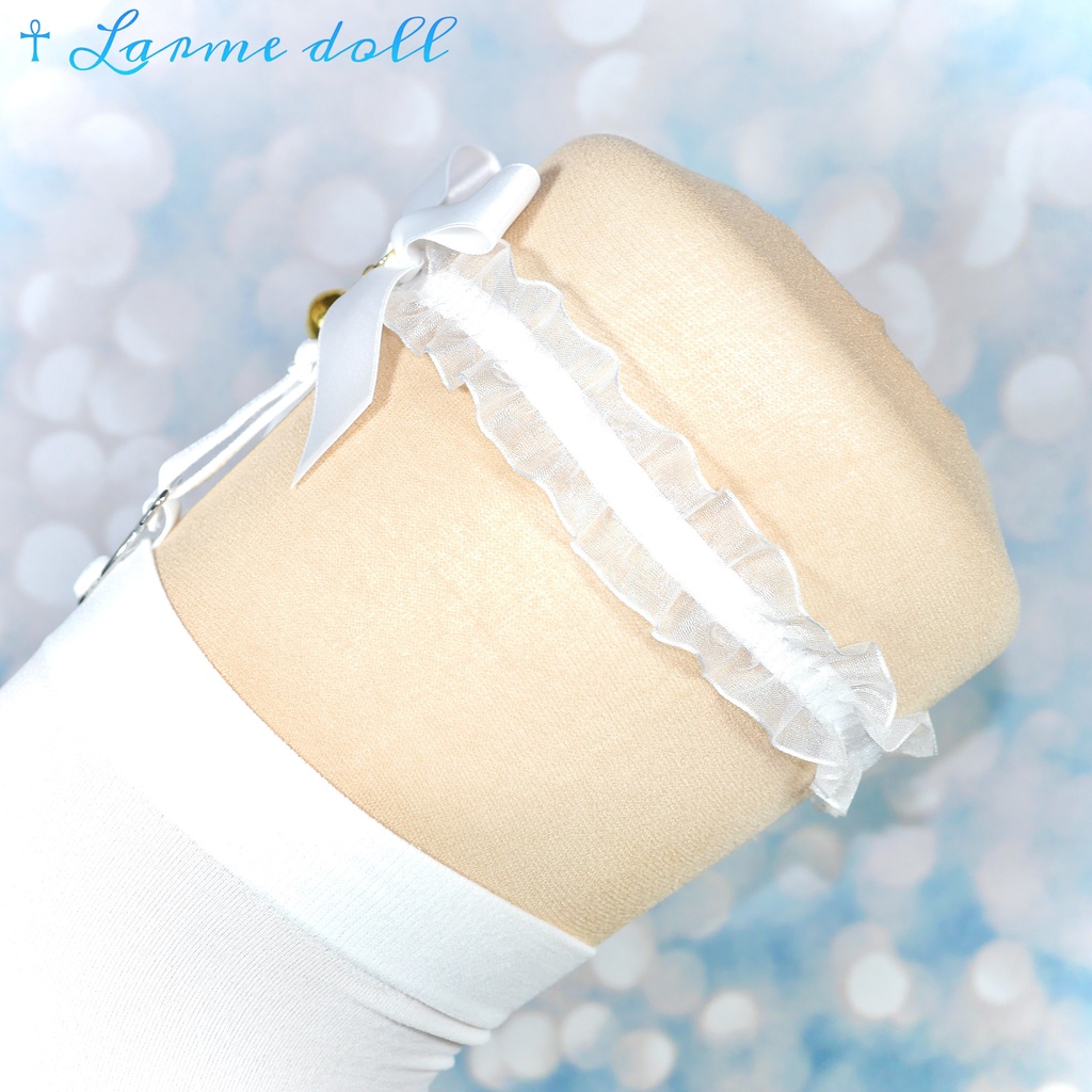 【受注生産】《☥》オーガンジーレースガーターリング(レース白)(リボンノーマルver.)(クリップ有り)(タイプA)