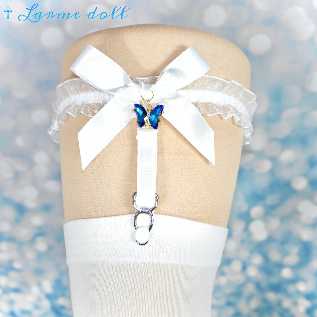 【受注生産】《☥》オーガンジーレースガーターリング(レース白)(リボンノーマルver.)(クリップ有り)(タイプC)