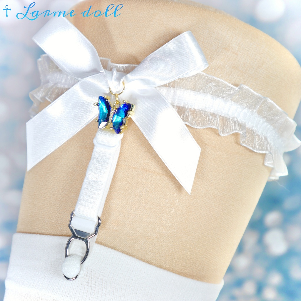 【受注生産】《☥》オーガンジーレースガーターリング(レース白)(リボンノーマルver.)(クリップ有り)(タイプC)