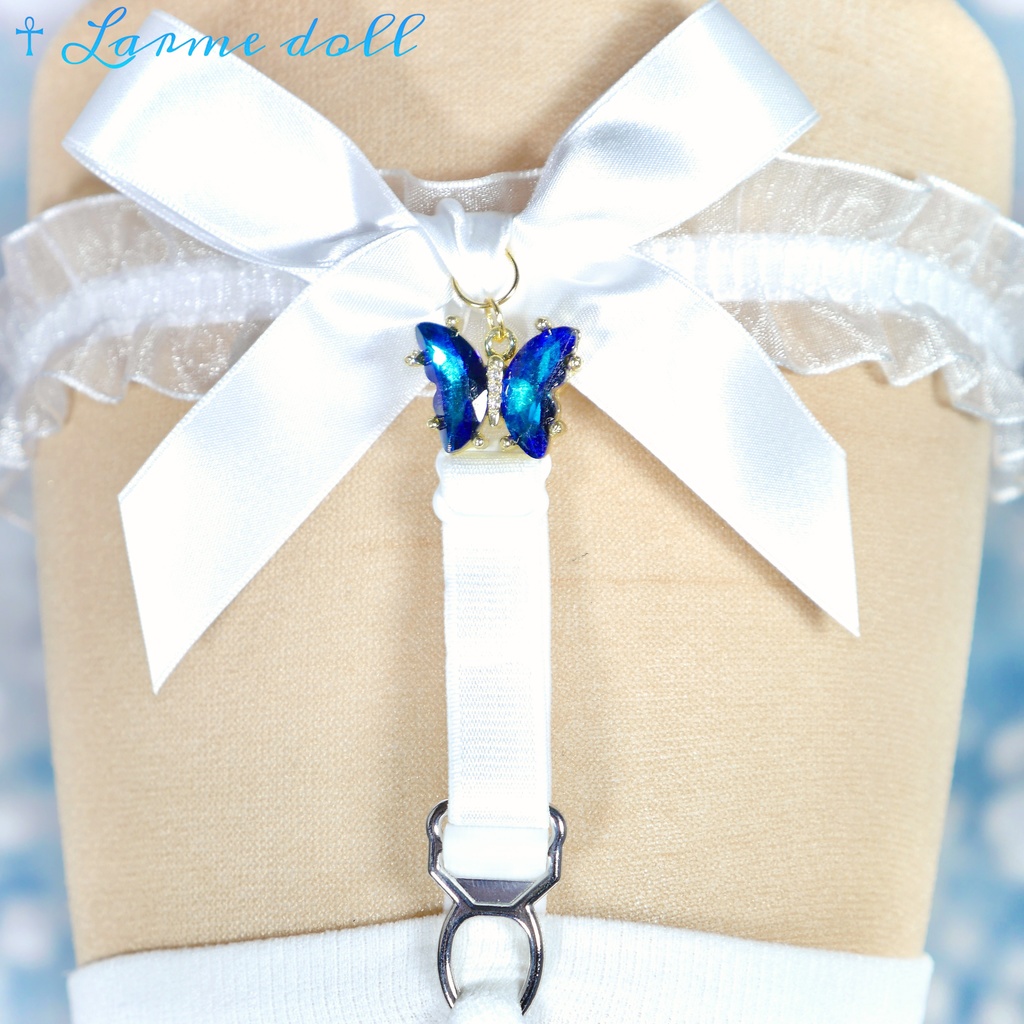 【受注生産】《☥》オーガンジーレースガーターリング(レース白)(リボンノーマルver.)(クリップ有り)(タイプC)