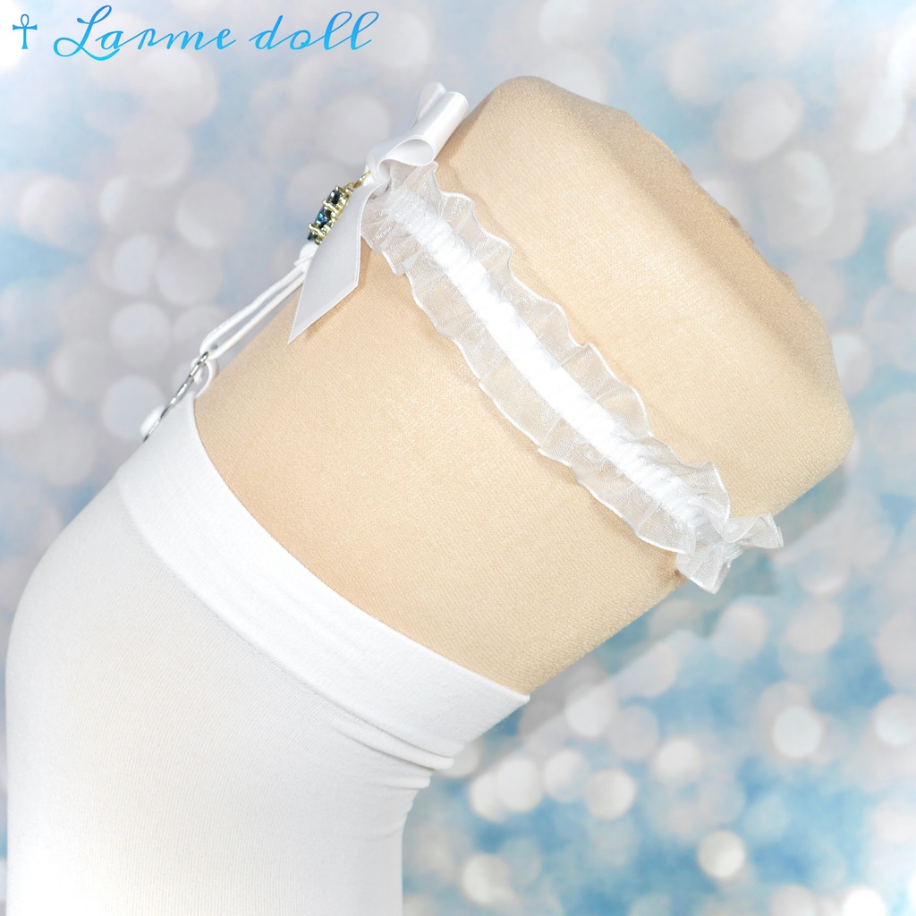 【受注生産】《☥》オーガンジーレースガーターリング(レース白)(リボンノーマルver.)(クリップ有り)(タイプC)