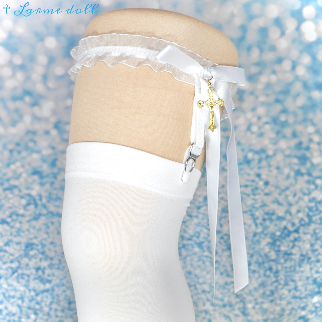 【受注生産】《☥》オーガンジーレースガーターリング(レース白)(リボンロングver.)(クリップ有り)(タイプB)