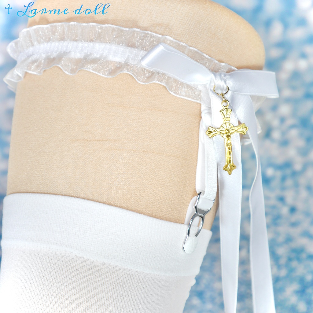 【受注生産】《☥》オーガンジーレースガーターリング(レース白)(リボンロングver.)(クリップ有り)(タイプB)