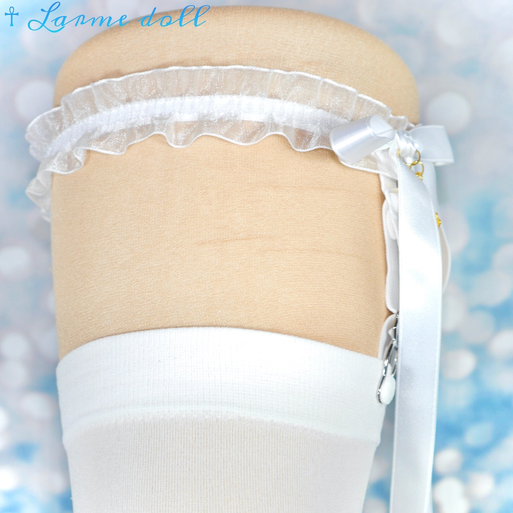 【受注生産】《☥》オーガンジーレースガーターリング(レース白)(リボンロングver.)(クリップ有り)(タイプB)