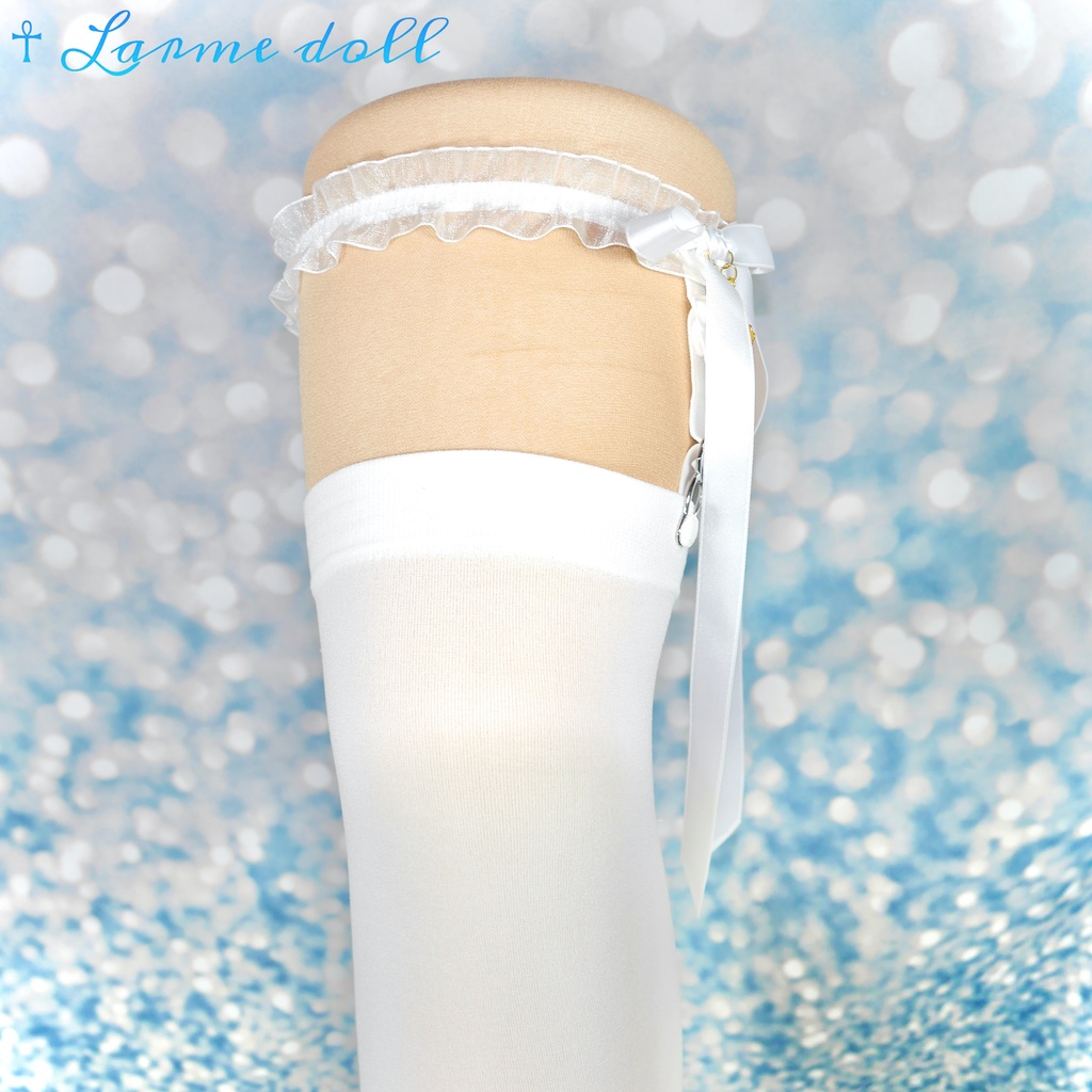 【受注生産】《☥》オーガンジーレースガーターリング(レース白)(リボンロングver.)(クリップ有り)(タイプB)