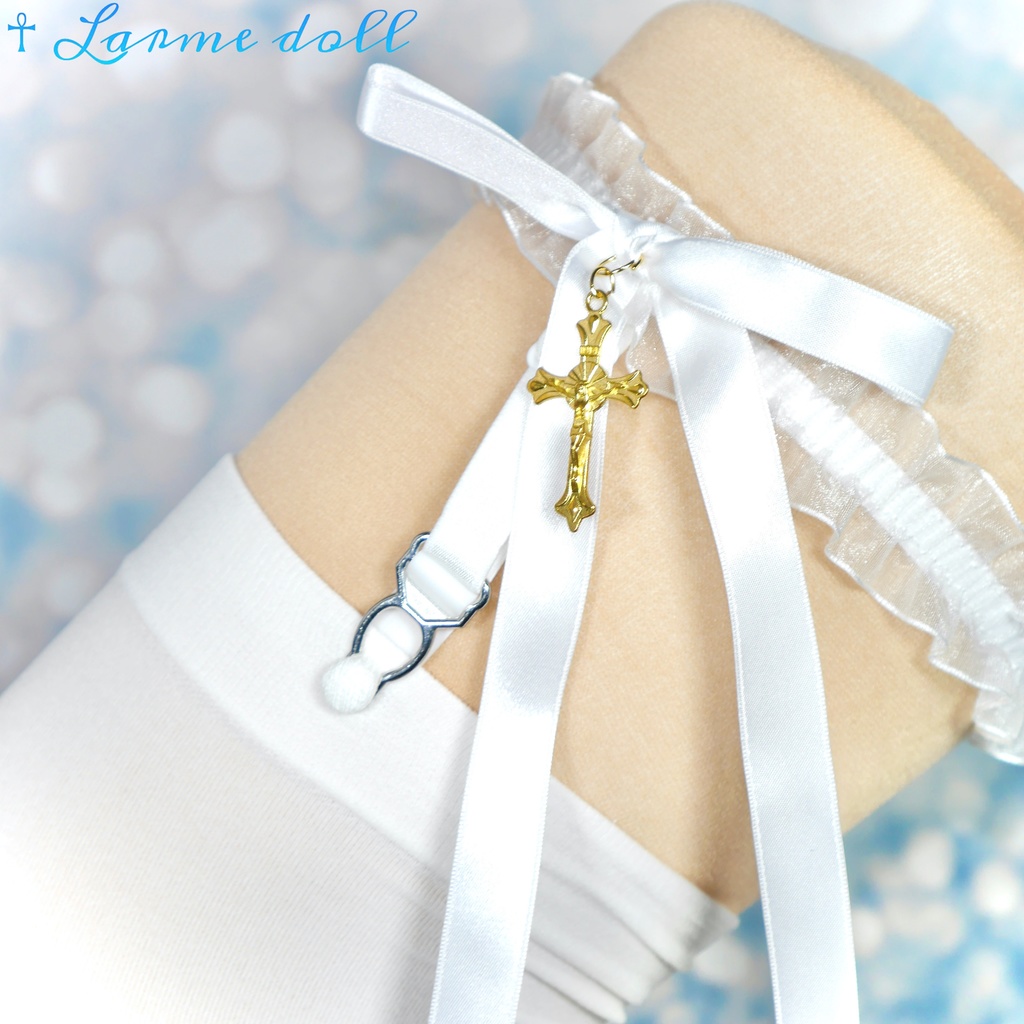 【受注生産】《☥》オーガンジーレースガーターリング(レース白)(リボンロングver.)(クリップ有り)(タイプB)