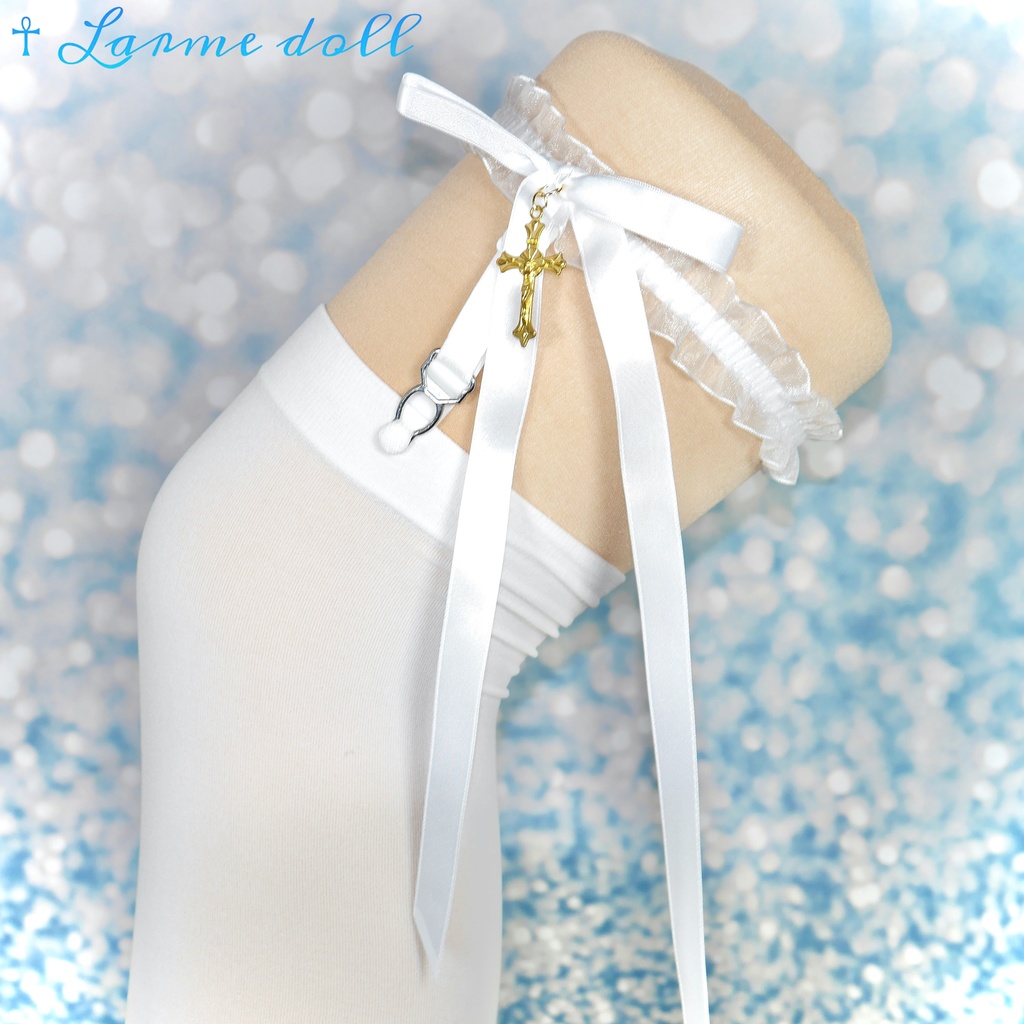 【受注生産】《☥》オーガンジーレースガーターリング(レース白)(リボンロングver.)(クリップ有り)(タイプB)