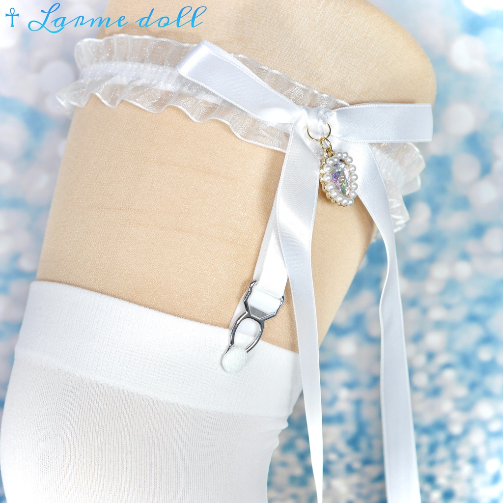 【受注生産】《☥》オーガンジーレースガーターリング(レース白)(リボンロングver.)(クリップ有り)(タイプD)