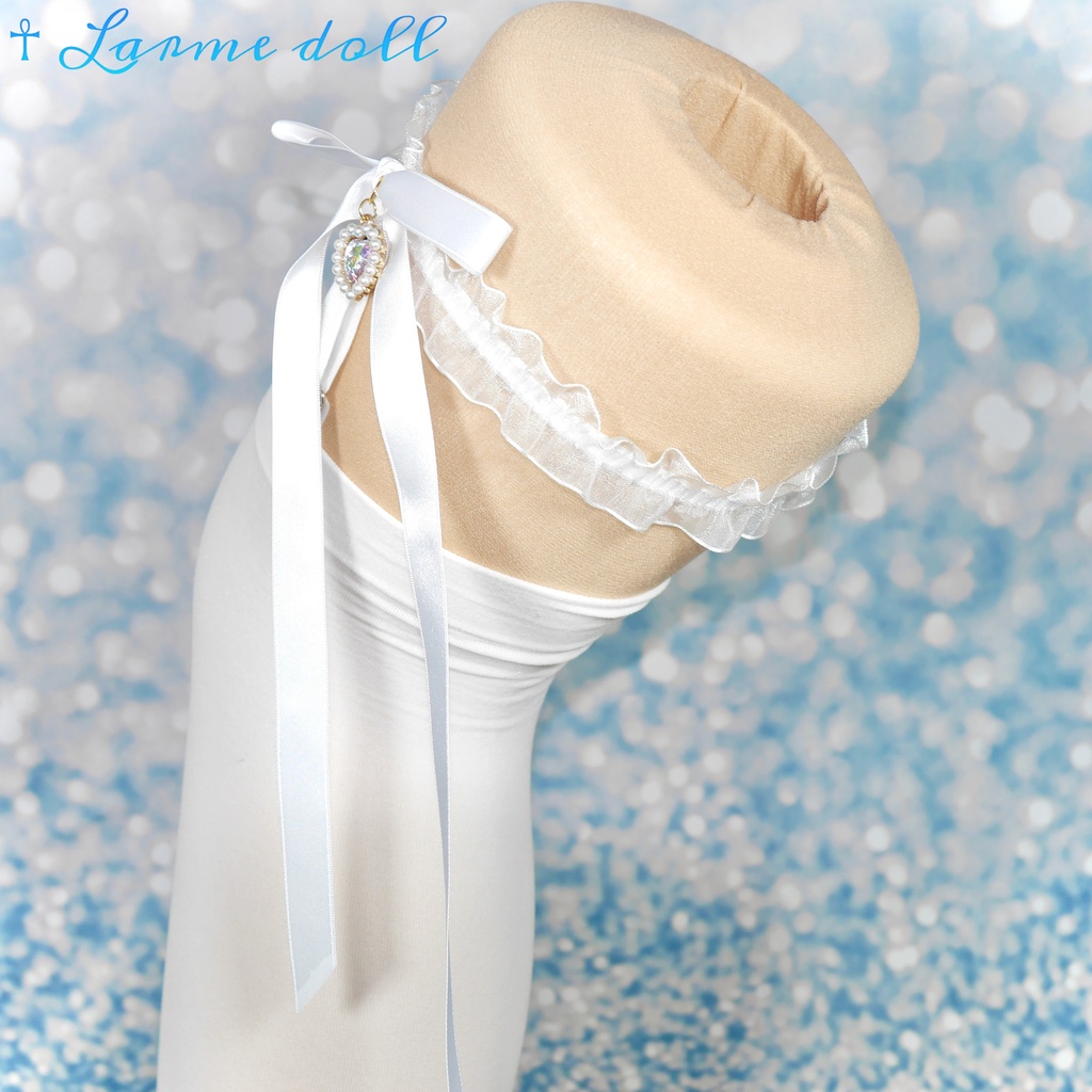 【受注生産】《☥》オーガンジーレースガーターリング(レース白)(リボンロングver.)(クリップ有り)(タイプD)