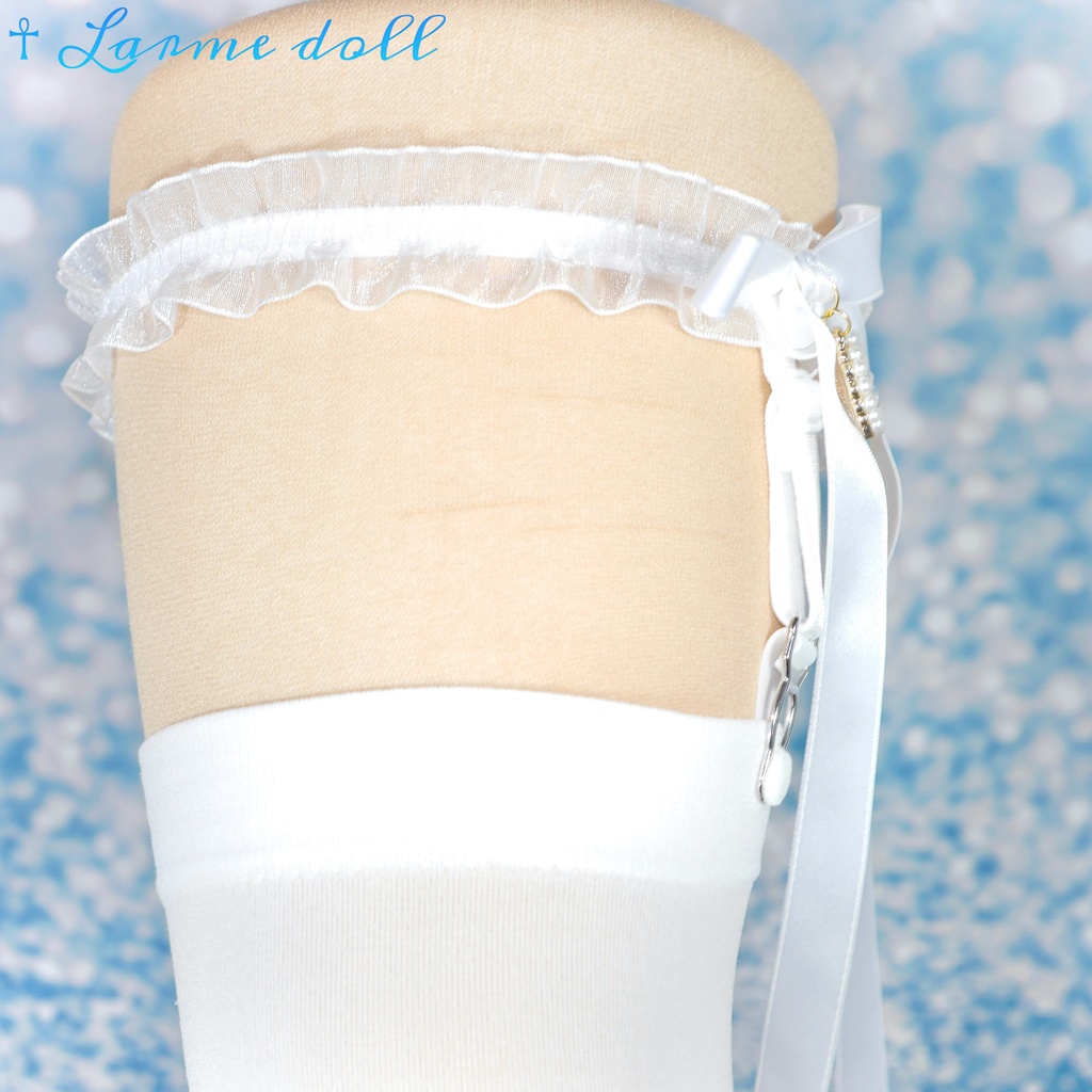 【受注生産】《☥》オーガンジーレースガーターリング(レース白)(リボンロングver.)(クリップ有り)(タイプD)