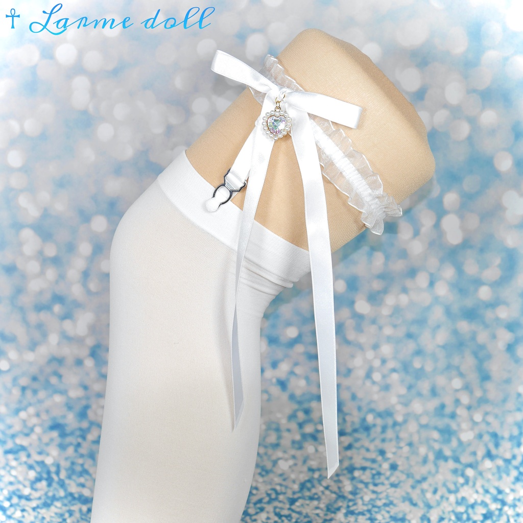 【受注生産】《☥》オーガンジーレースガーターリング(レース白)(リボンロングver.)(クリップ有り)(タイプD)