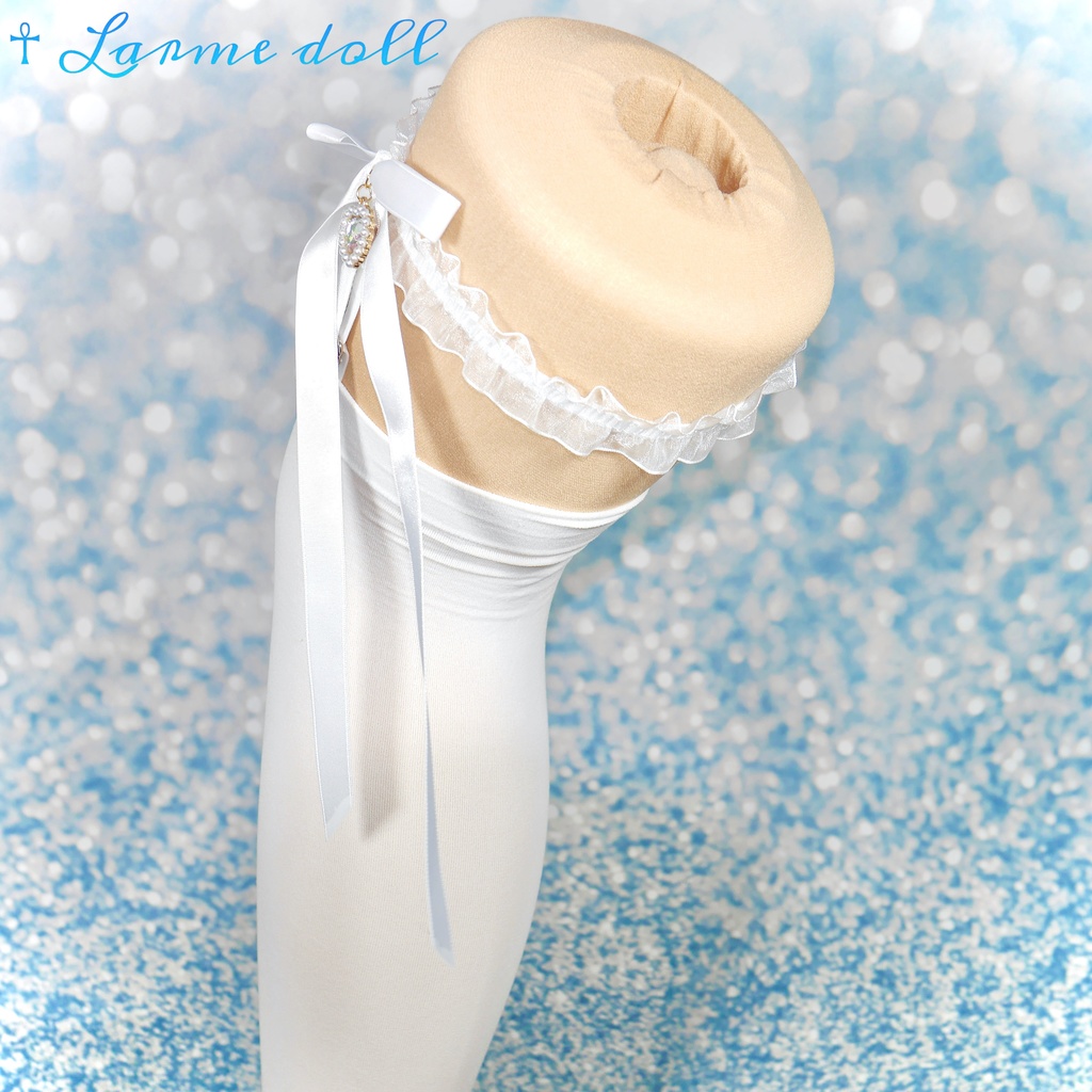 【受注生産】《☥》オーガンジーレースガーターリング(レース白)(リボンロングver.)(クリップ有り)(タイプD)