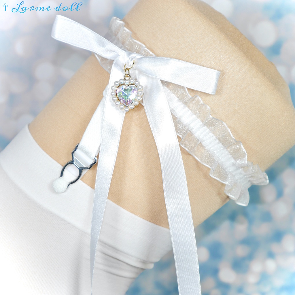 【受注生産】《☥》オーガンジーレースガーターリング(レース白)(リボンロングver.)(クリップ有り)(タイプD)