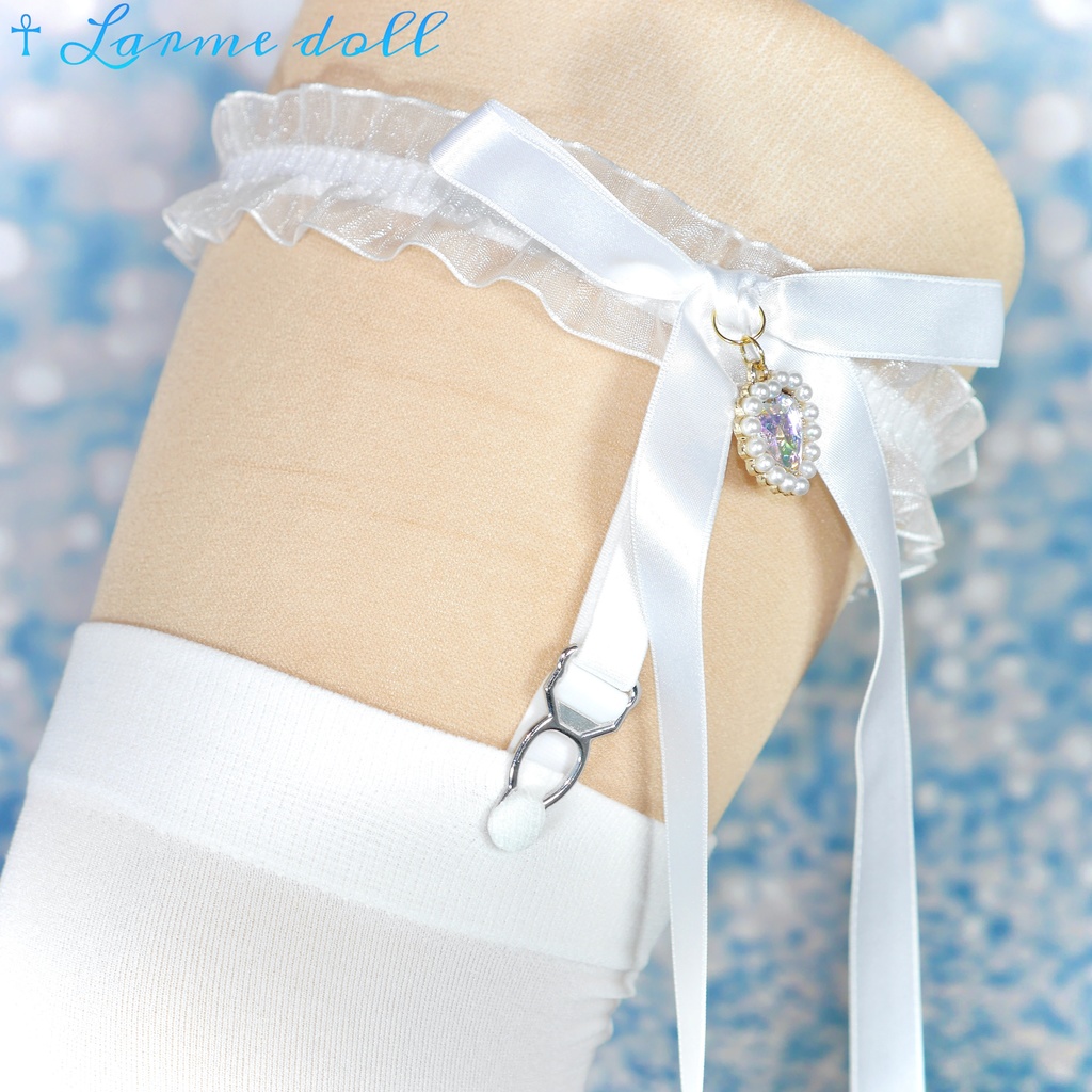 【受注生産】《☥》オーガンジーレースガーターリング(レース白)(リボンロングver.)(クリップ有り)(タイプD)