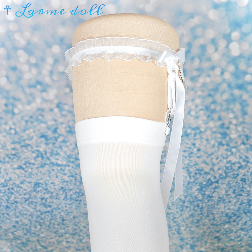 【受注生産】《☥》オーガンジーレースガーターリング(レース白)(リボンロングver.)(クリップ有り)(タイプD)