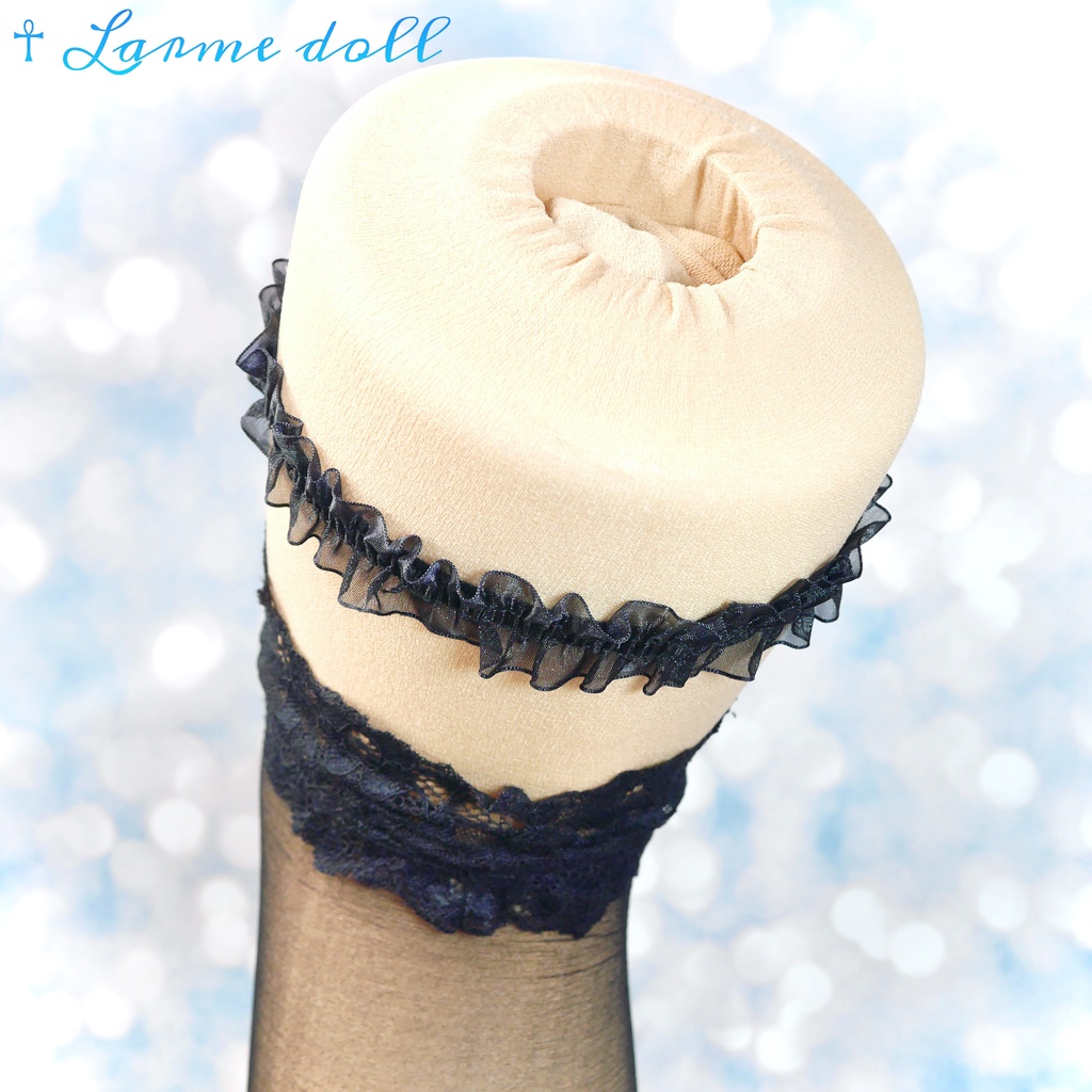 【受注生産】《☥》オーガンジーレースガーターリング(レース黒)(リボンノーマルver.)(クリップ有り)(タイプC)