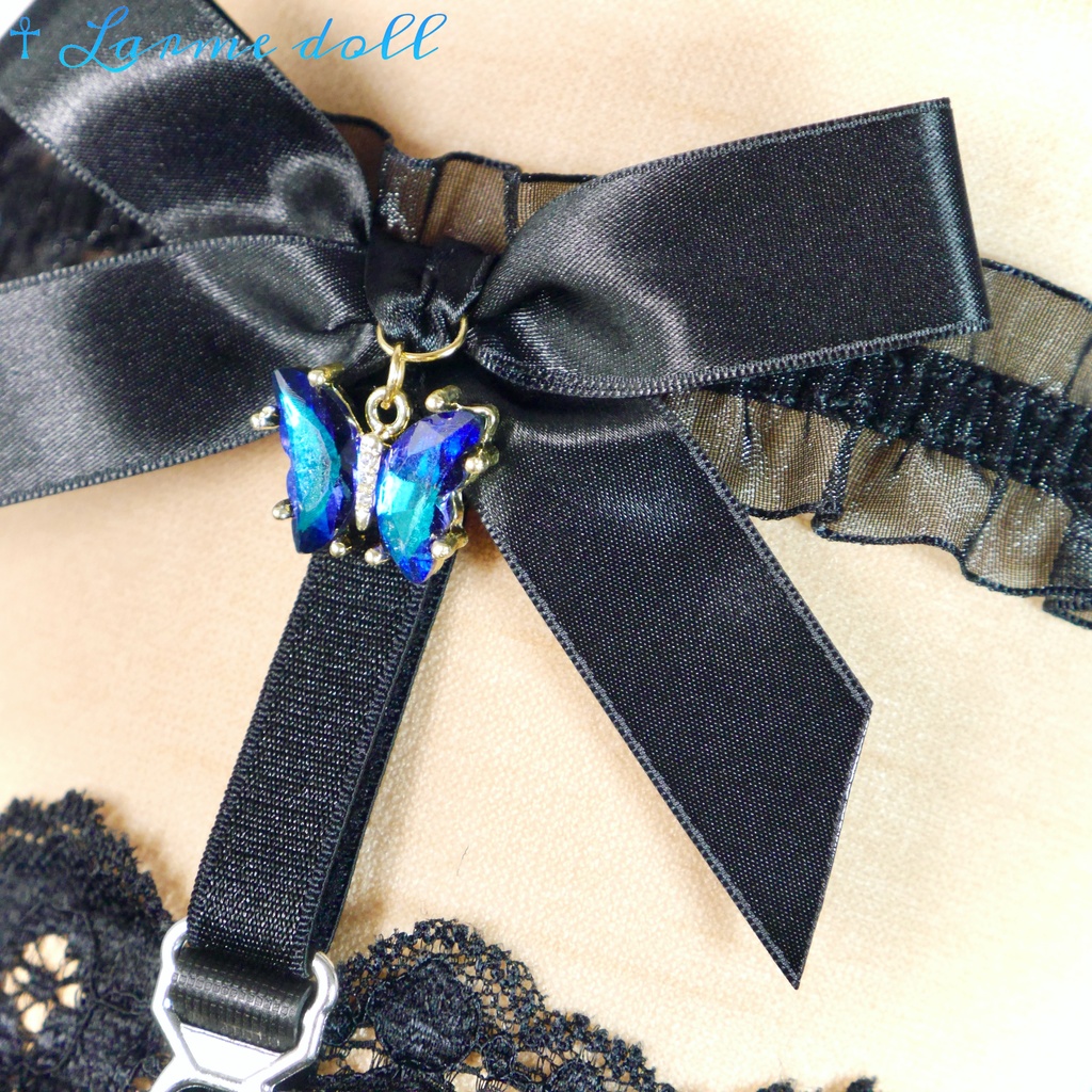 【受注生産】《☥》オーガンジーレースガーターリング(レース黒)(リボンノーマルver.)(クリップ有り)(タイプC)