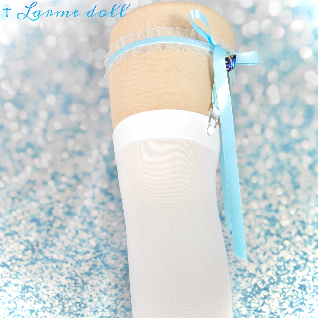 【受注生産】《☥》オーガンジーレースガーターリング(レース水色)(リボンロングver.)(クリップ有り)(タイプC)