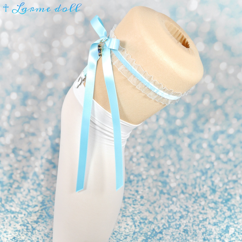 【受注生産】《☥》オーガンジーレースガーターリング(レース水色)(リボンロングver.)(クリップ有り)(タイプC)