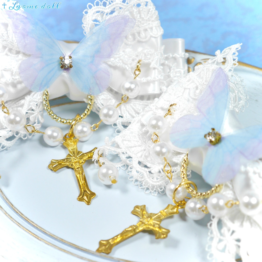 【受注生産】《☥》ロリィタリボンヘアクリップ アクリル製パールビーズタイプ(白)