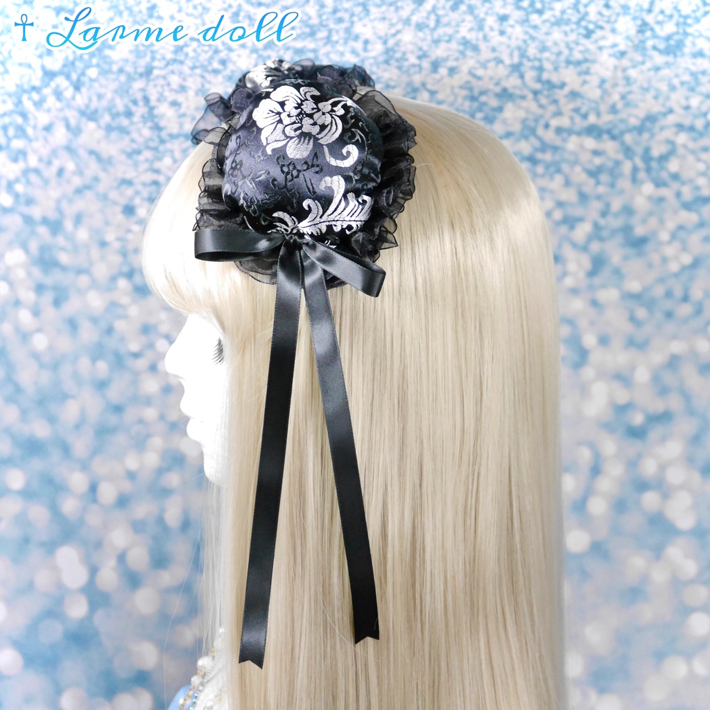 【受注生産】《☥》ゆめかわチャイナお団子カバー(オーガンジーレース黒)取り外し可能綿クッション+ヘアクリップ付き (本体カバーカラー▷黒×シルバー)