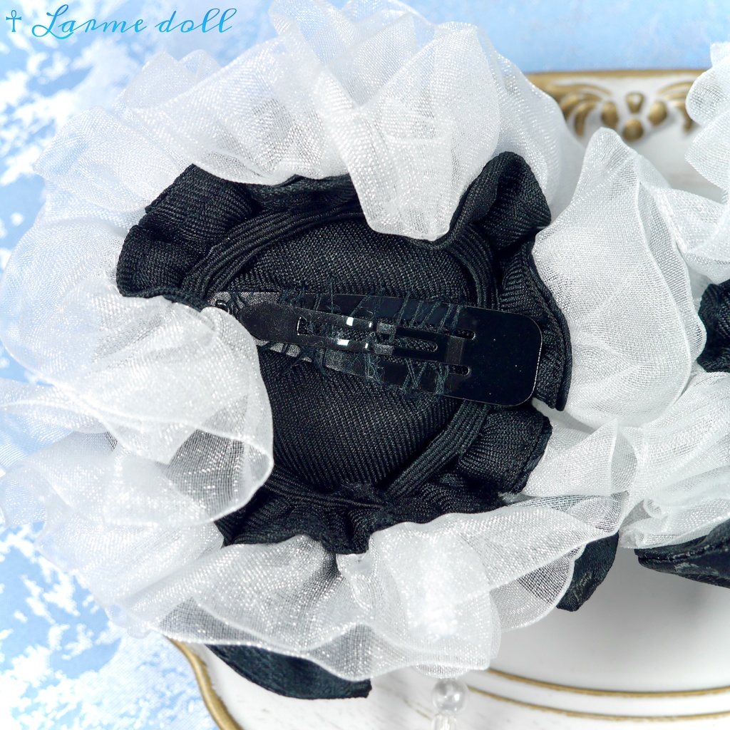 【完成品】【一点物】《☥》タッセル付き チャイナお団子カバー カラー▷黒×白