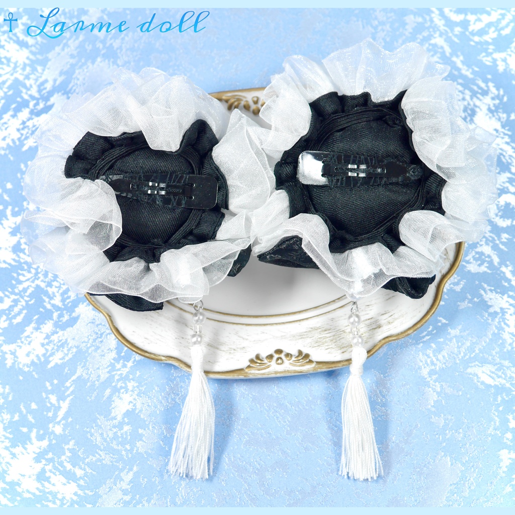 【完成品】【一点物】《☥》タッセル付き チャイナお団子カバー カラー▷黒×白