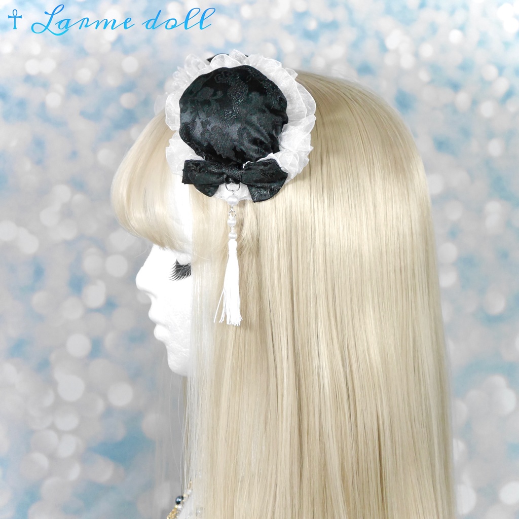 【完成品】【一点物】《☥》タッセル付き チャイナお団子カバー カラー▷黒×白