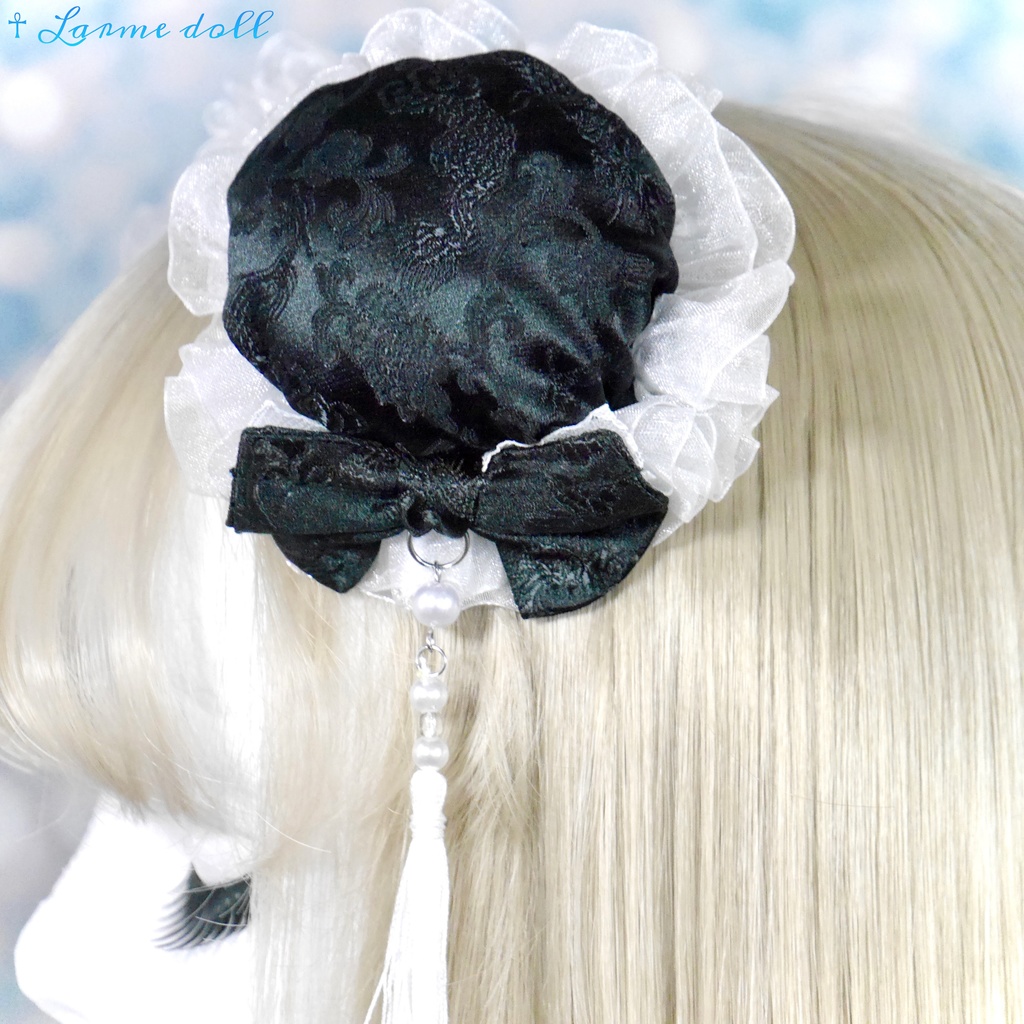 【完成品】【一点物】《☥》タッセル付き チャイナお団子カバー カラー▷黒×白