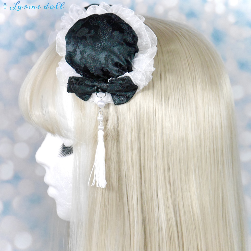 【完成品】【一点物】《☥》タッセル付き チャイナお団子カバー カラー▷黒×白