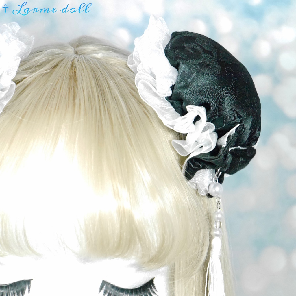 【完成品】【一点物】《☥》タッセル付き チャイナお団子カバー カラー▷黒×白